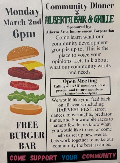 COMMUNITY DINNER IN ALBERTA ON MONDAY